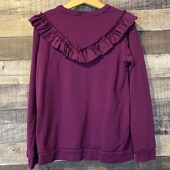 Tea Girls Ruffled Long Sleeve Plum‎ Purple Sweatshirt Top 8 Cotton Cottagecore - Picture 2 of 4